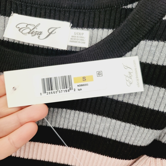 Nwt Eliza J Long Sleeves Striped Pleated Knit Dress Size S - Picture 5 of 7